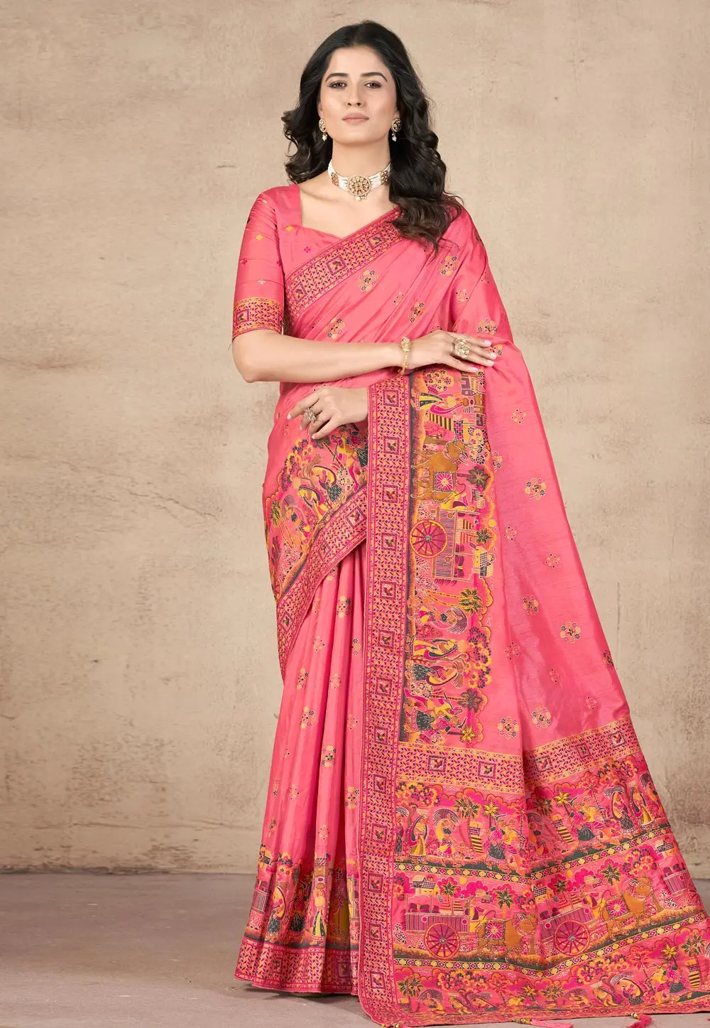 Pink Pashmina Saree With Blouse 298499