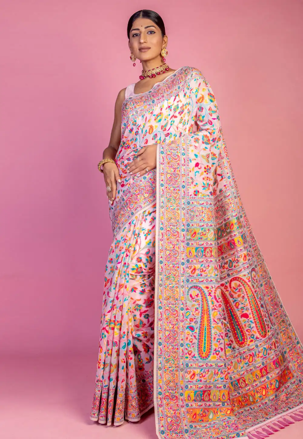 Pink Pashmina Saree With Blouse 289552