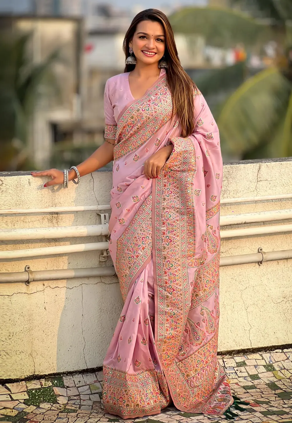 Pink Pashmina Saree With Blouse 297390