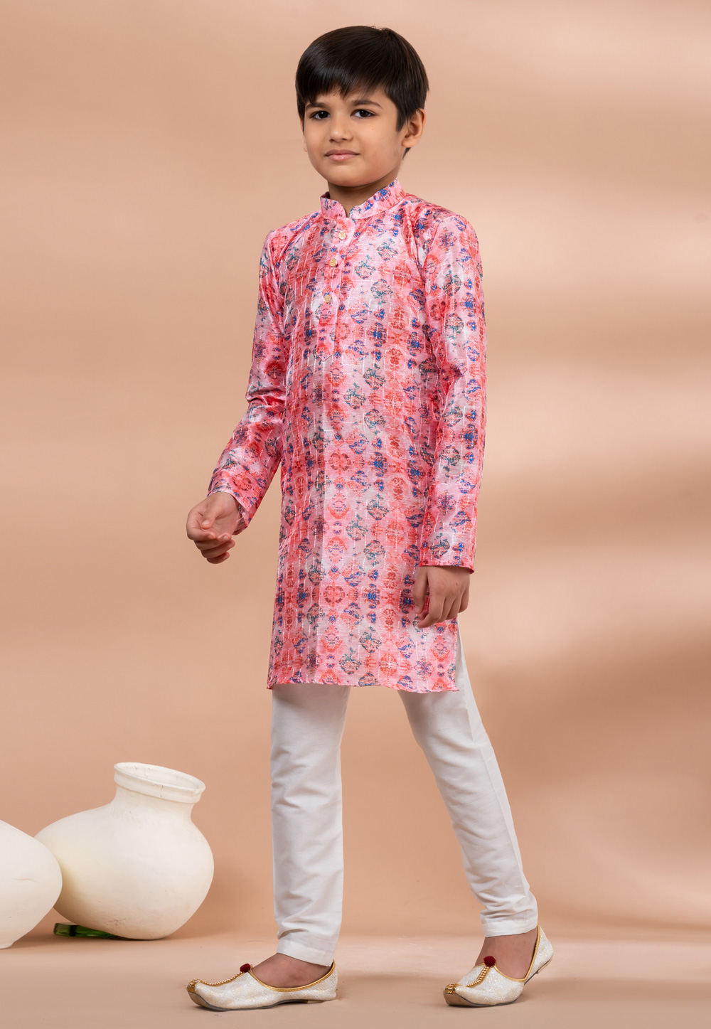 Pink Polyester Kids Kurta Pajama 284133