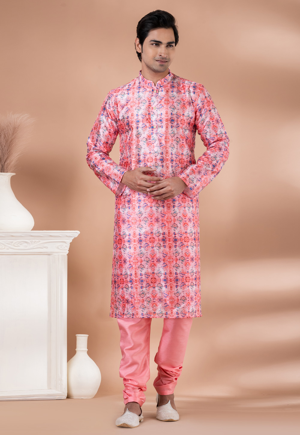 Pink Polyester Kurta Pajama 282551