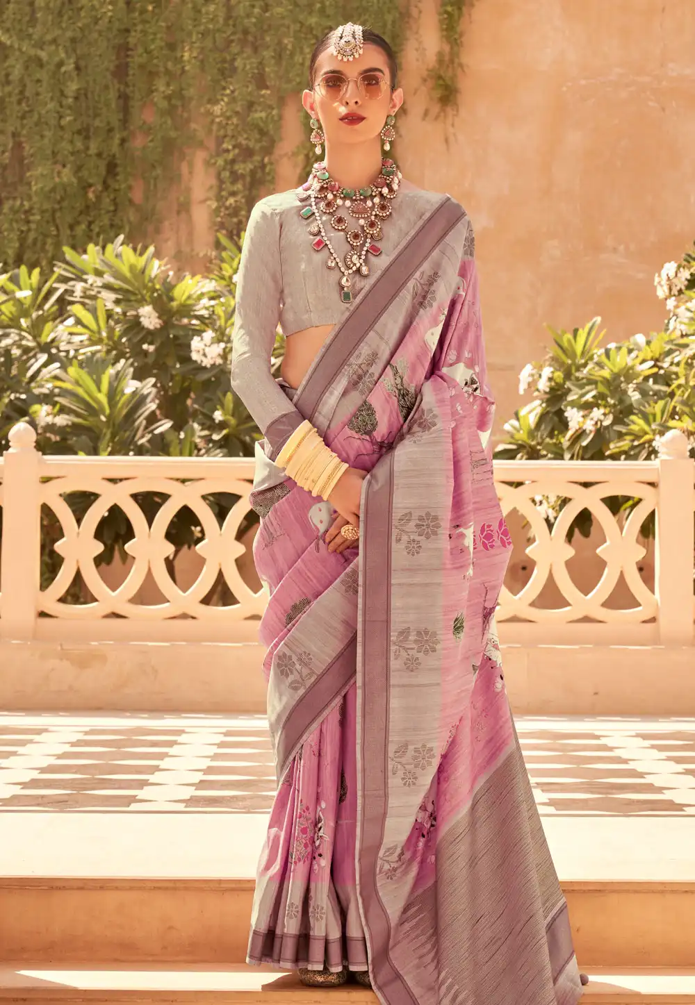 Pink Raw Silk Saree With Blouse 291340