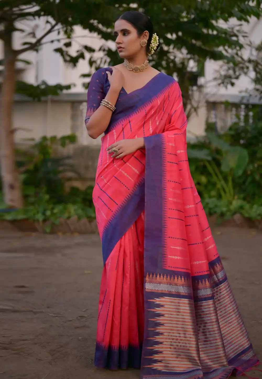 Pink Raw Silk Saree With Blouse 290841