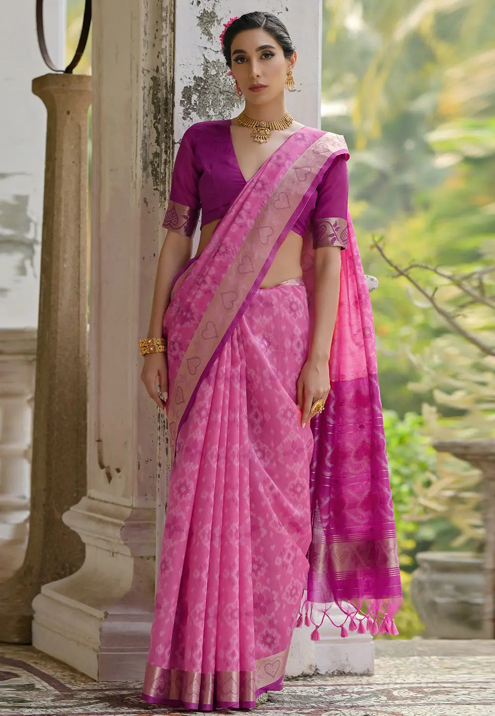 Pink Raw Silk Saree With Blouse 303439