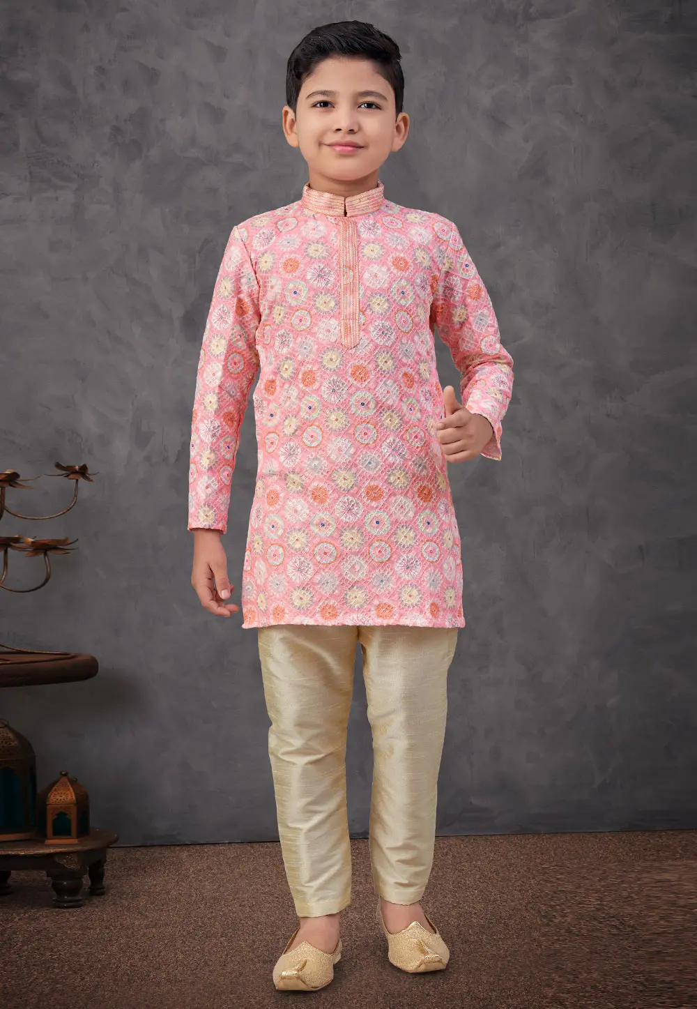 Pink Rayon Kids Kurta Pajama 301353