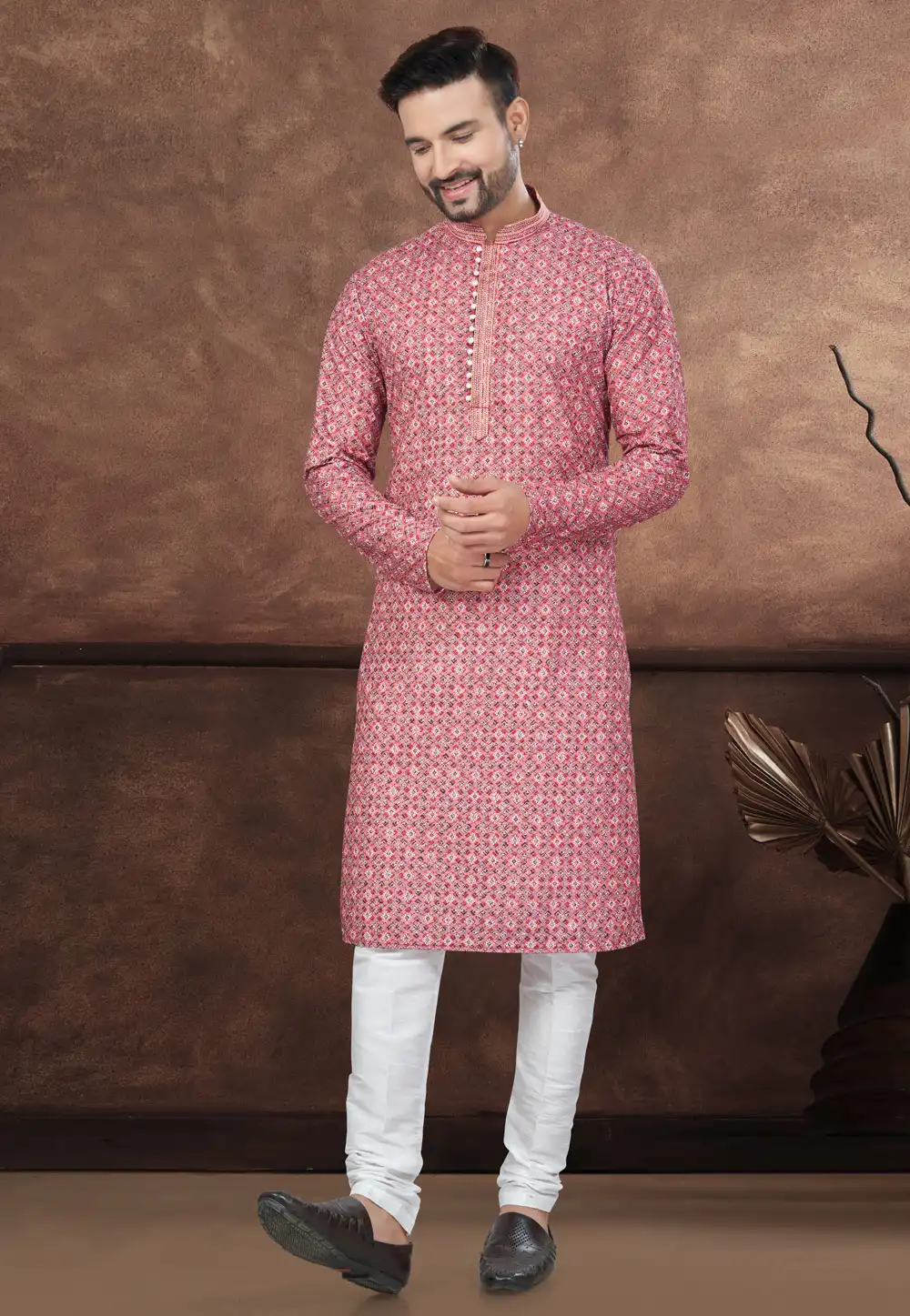 Pink Rayon Kurta Pajama 294611