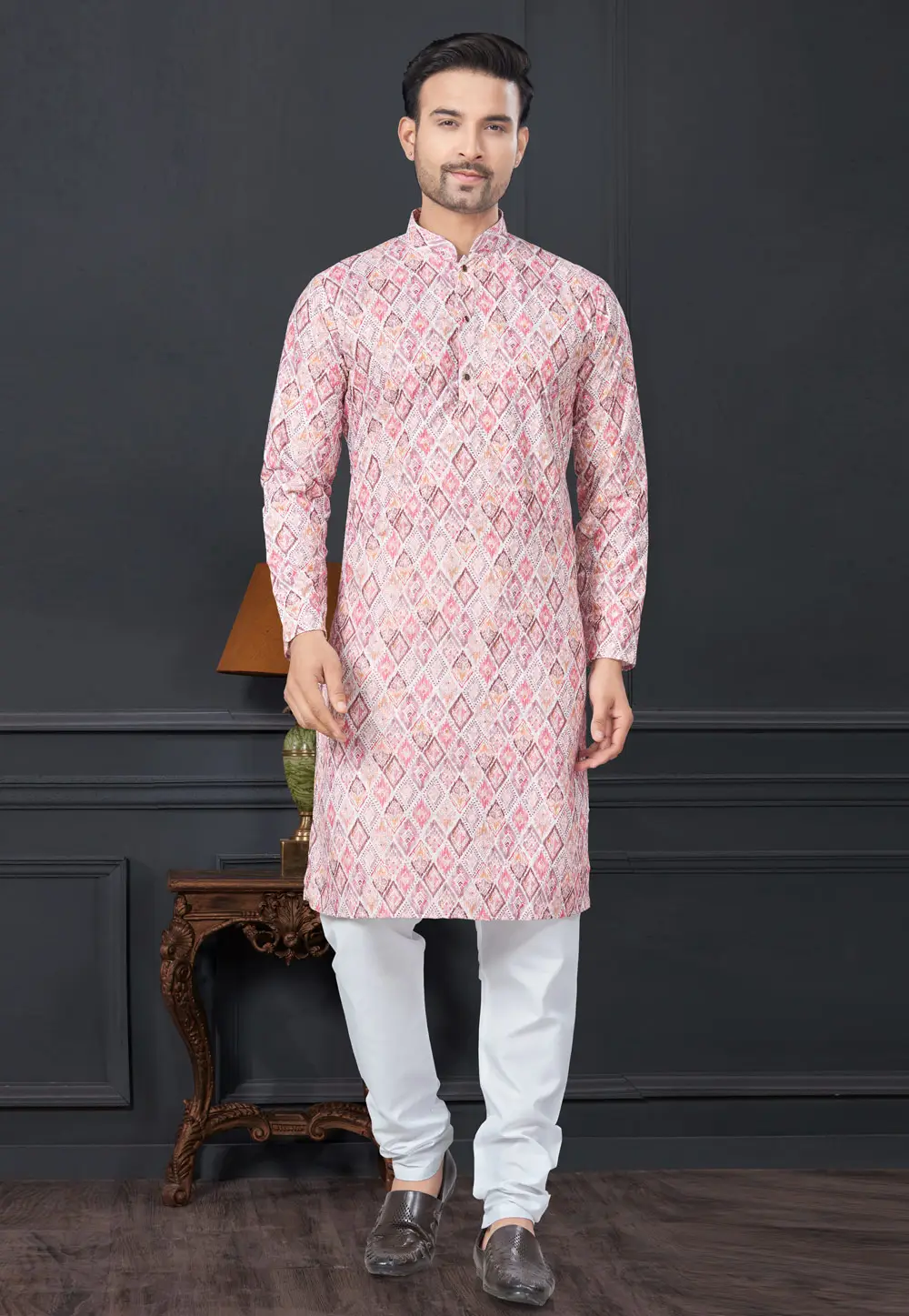 Pink Rayon Kurta Pajama 296613