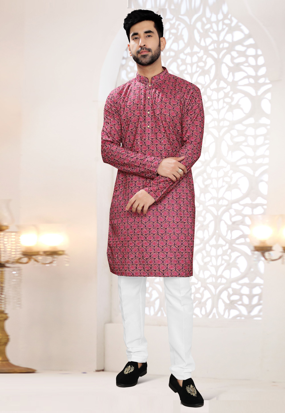 Pink Rayon Kurta Pajama 304937