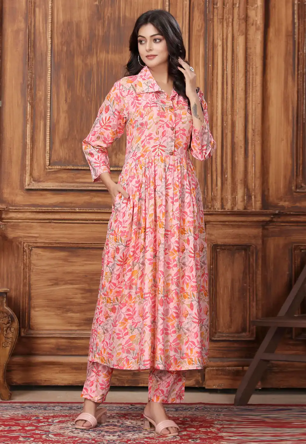 Pink Rayon Kurta Set With Pent 291763