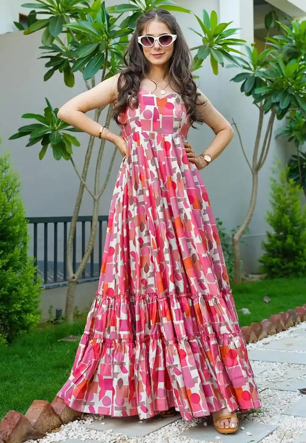 Pink Rayon Printed Gown 292099