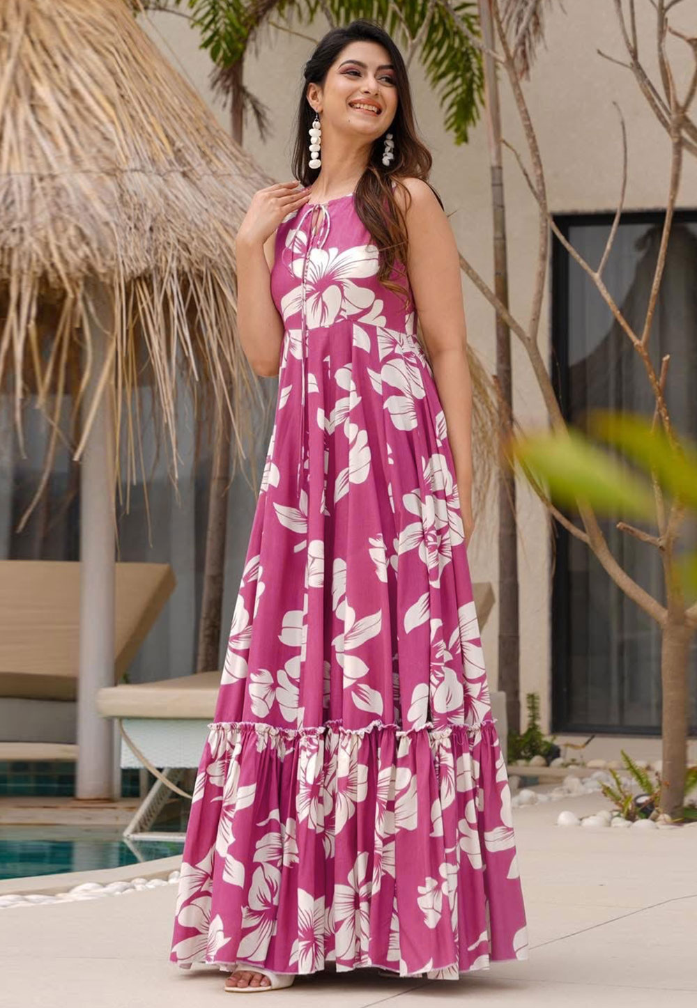 Pink Rayon Printed Gown 310300