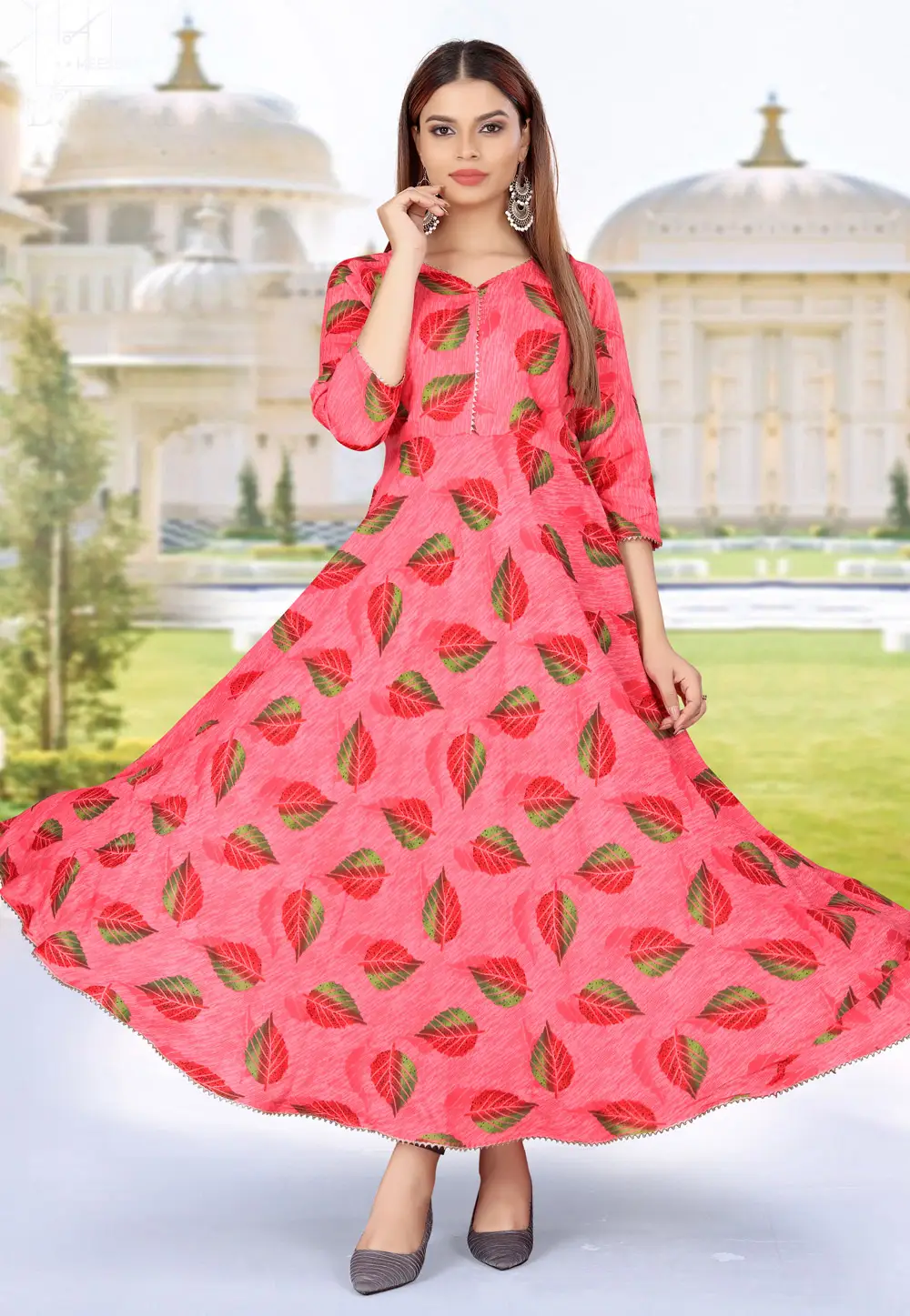 Pink Rayon Printed Gown 297043