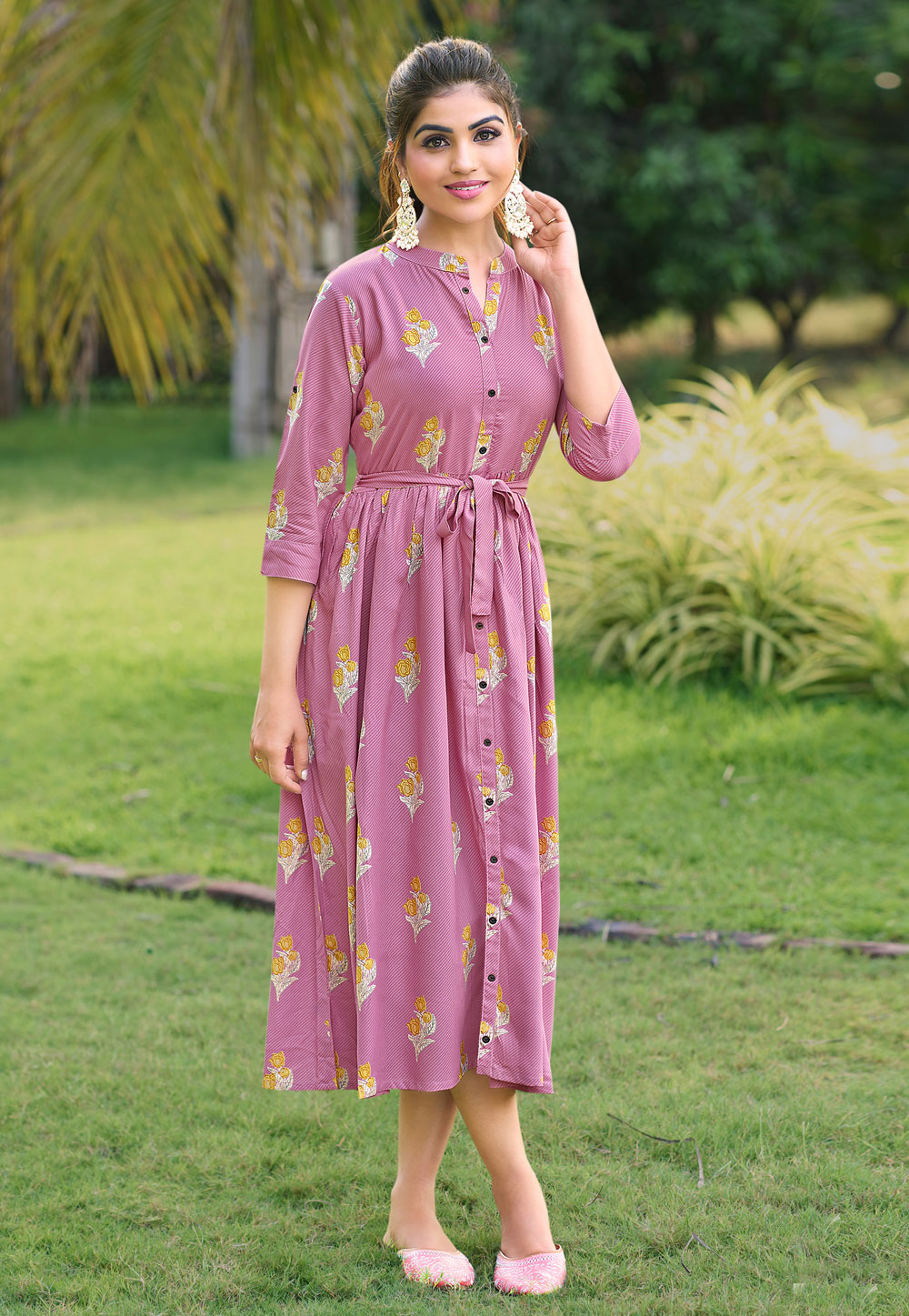 Pink Rayon Printed Kurti 286914