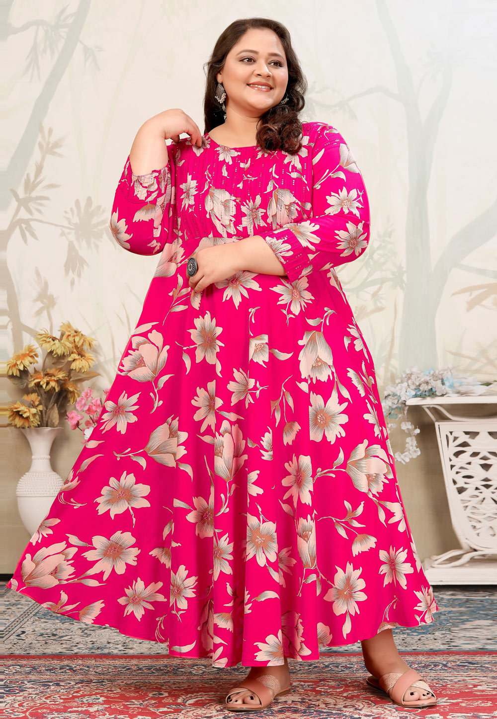 Pink Rayon Printed Long Kurti 309066