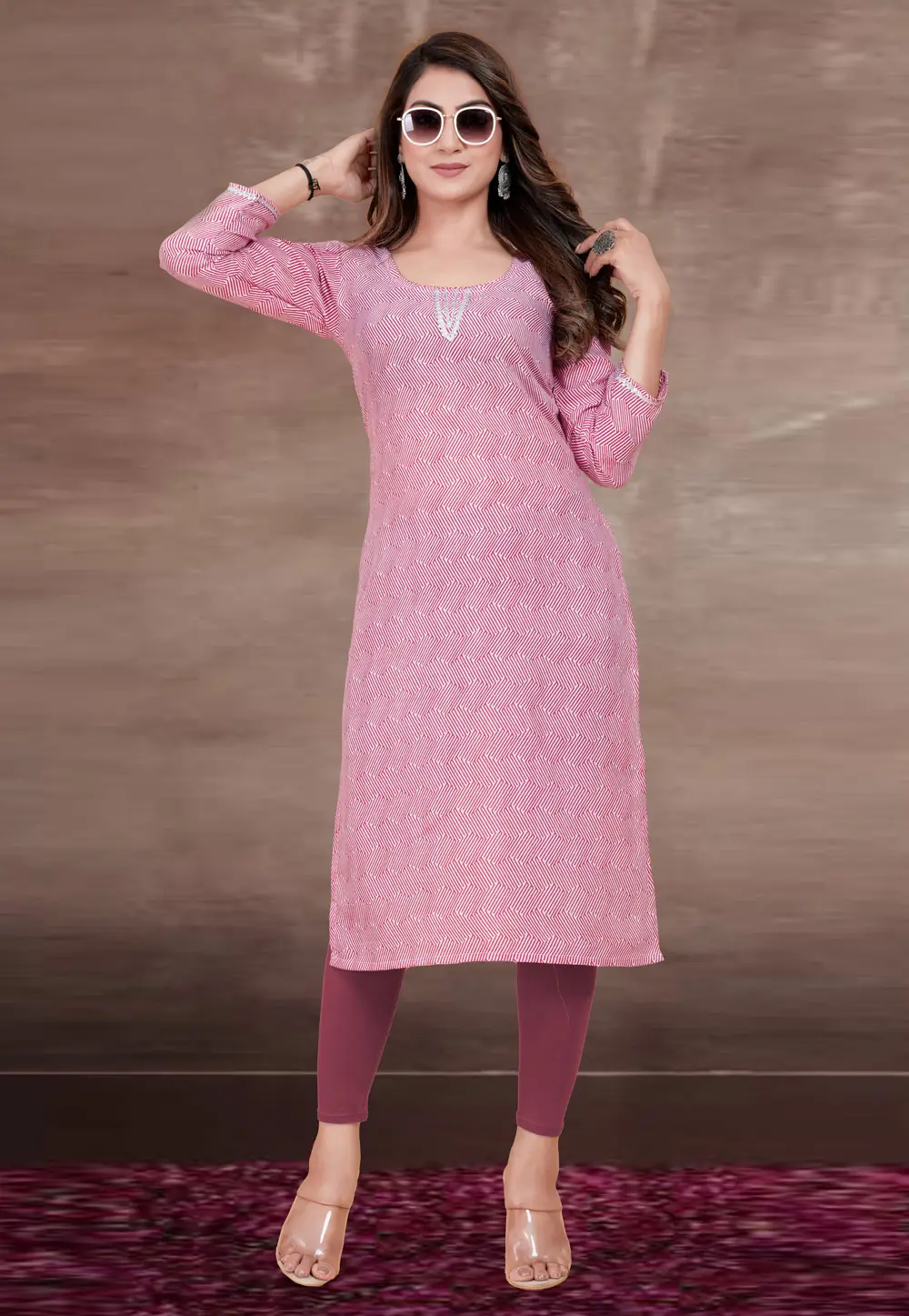 Pink Rayon Printed Long Kurti 295821