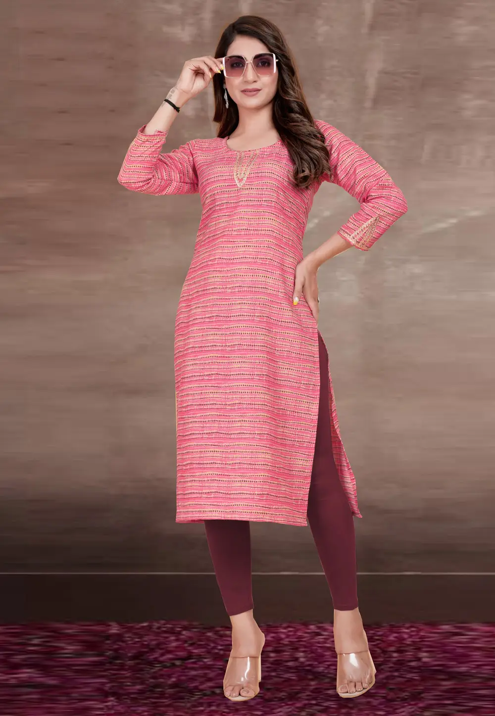 Pink Rayon Printed Long Kurti 295823