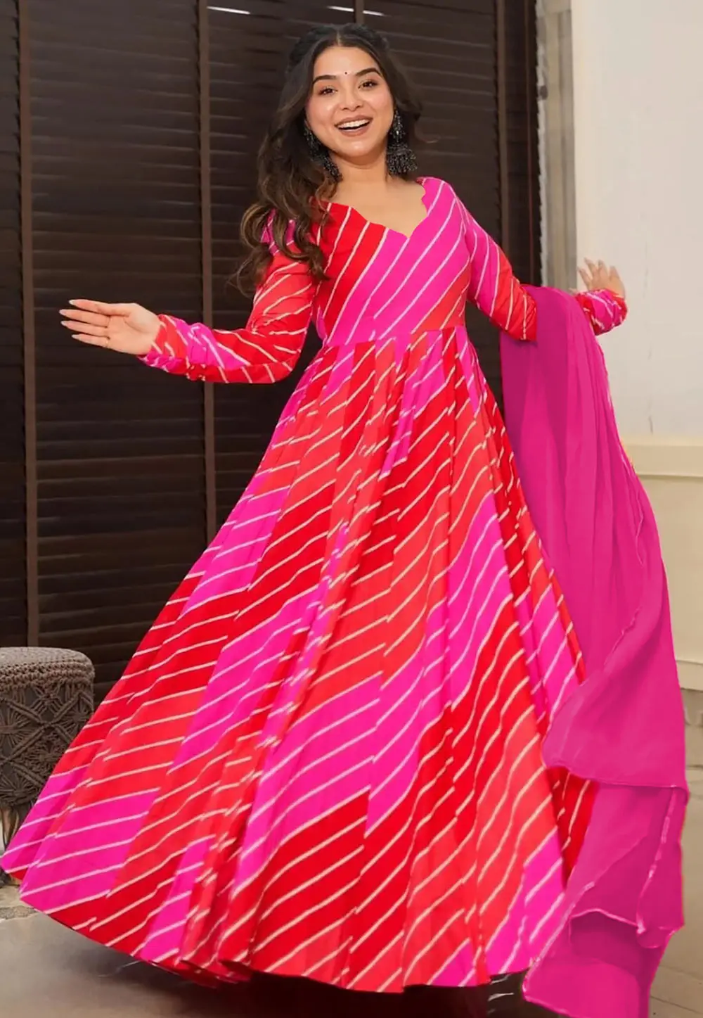 Pink Rayon Readymade Long Anarkali Suit 302887