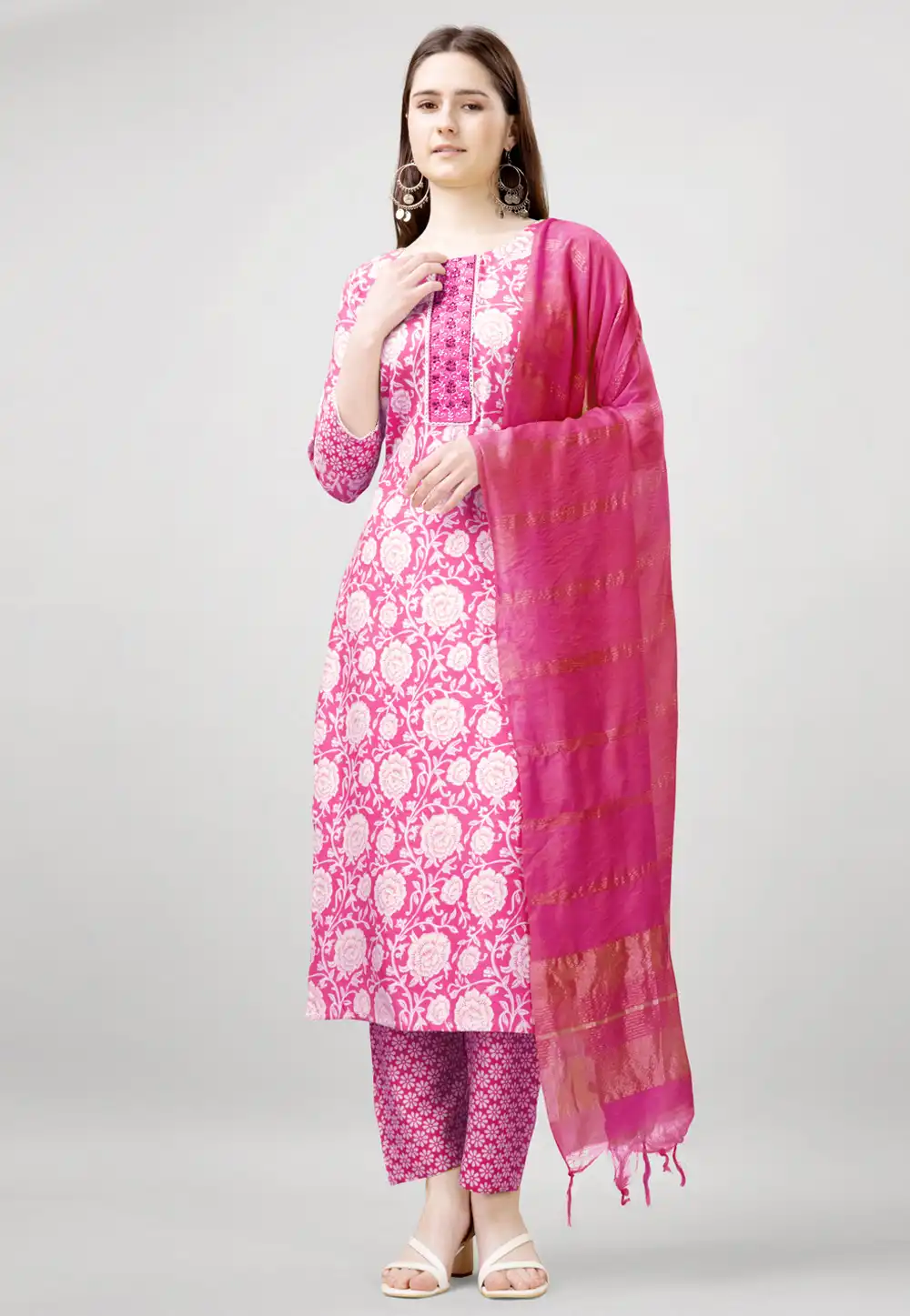 Pink Rayon Readymade Pakistani Suit 292462