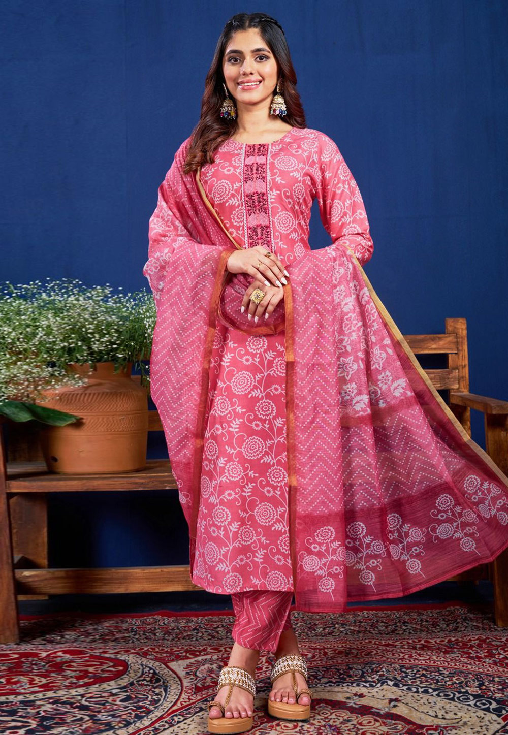 Pink Rayon Readymade Pakistani Suit 305265