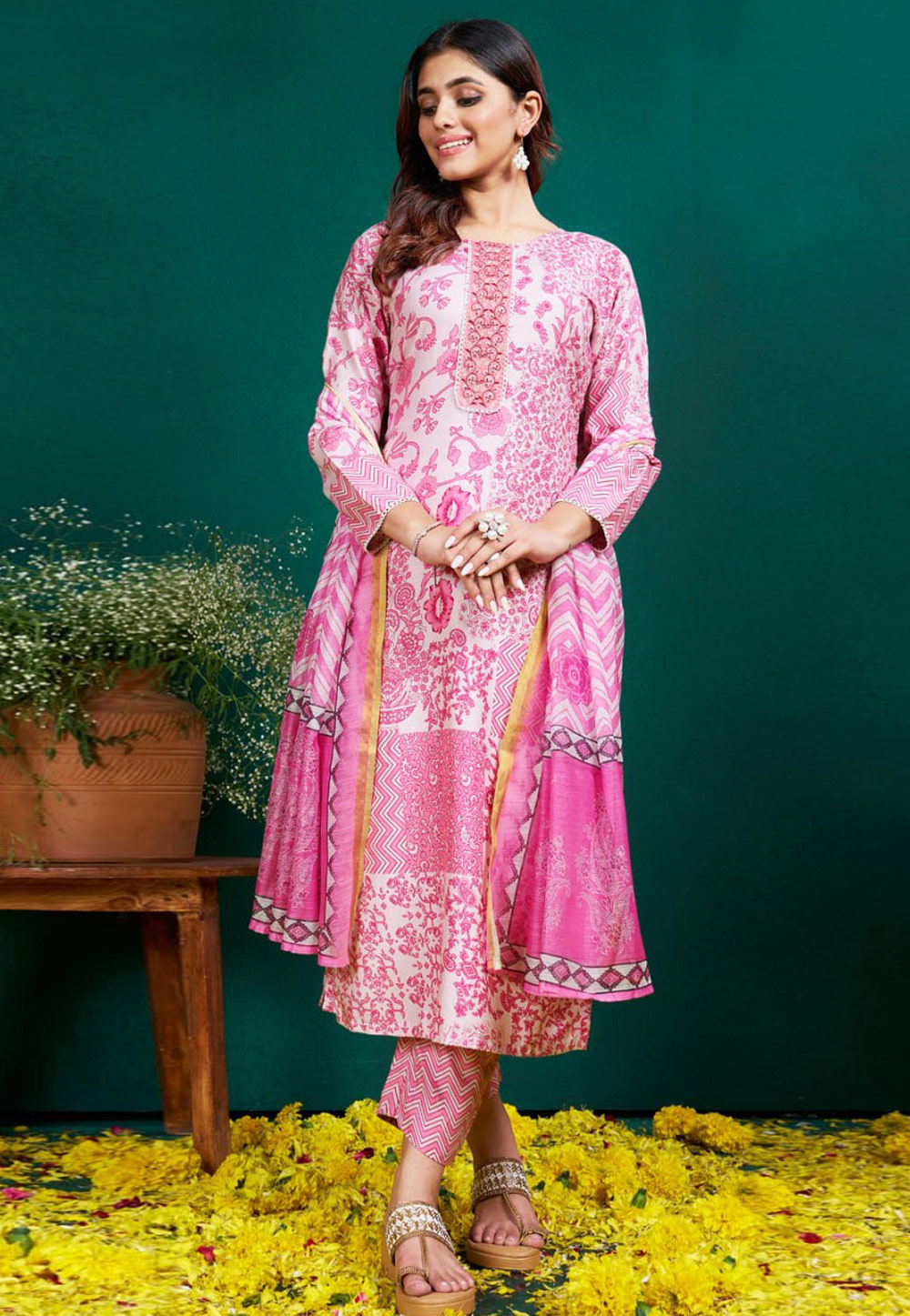 Pink Rayon Readymade Pakistani Suit 305552