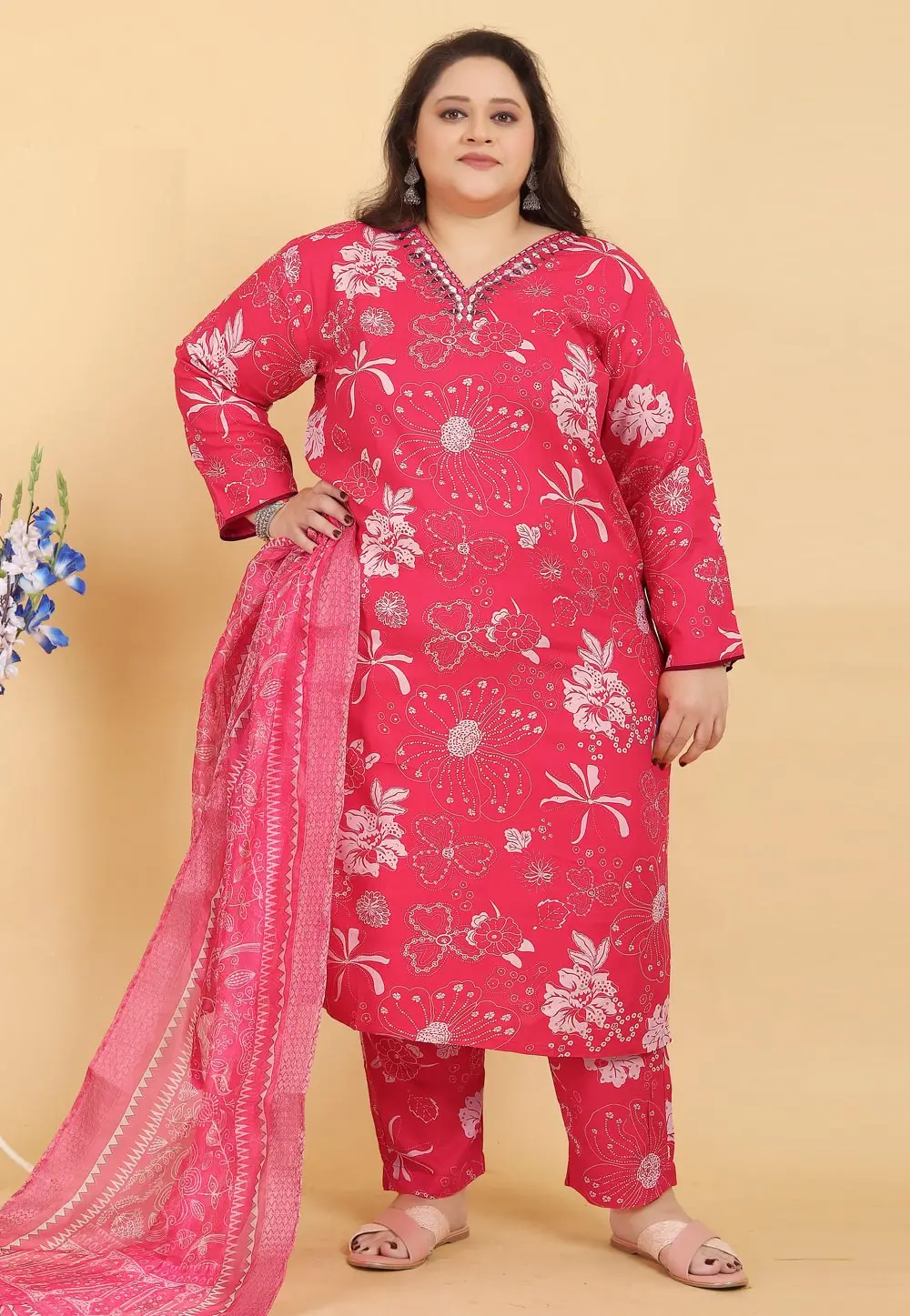 Pink Rayon Readymade Pakistani Suit 302747