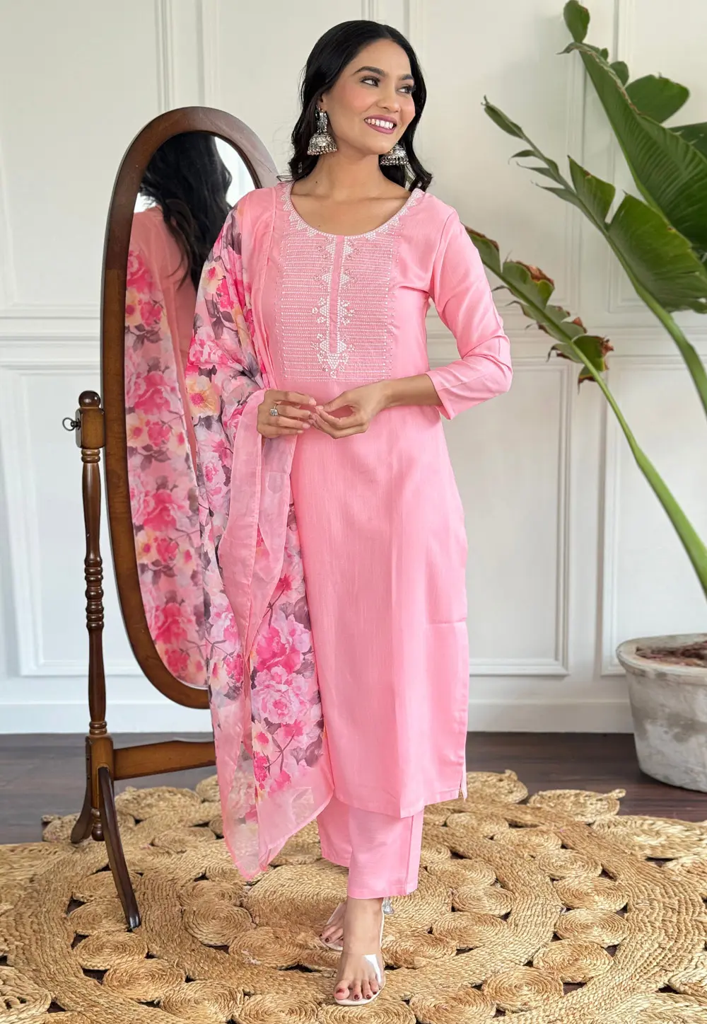 Pink Rayon Readymade Pakistani Suit 301905