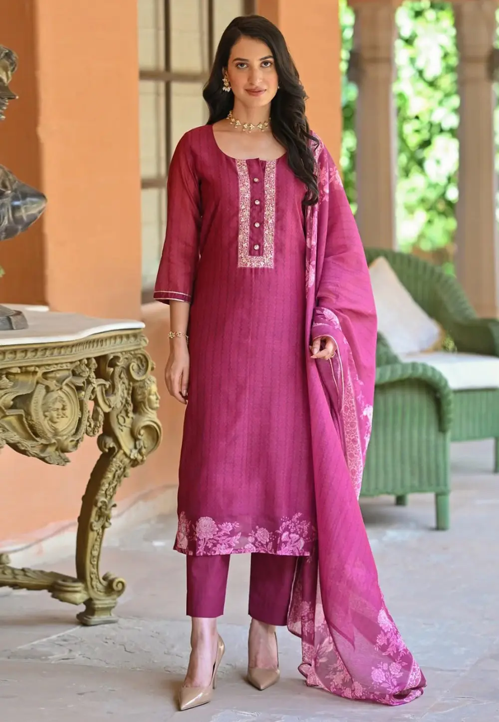 Pink Rayon Readymade Pakistani Suit 302290