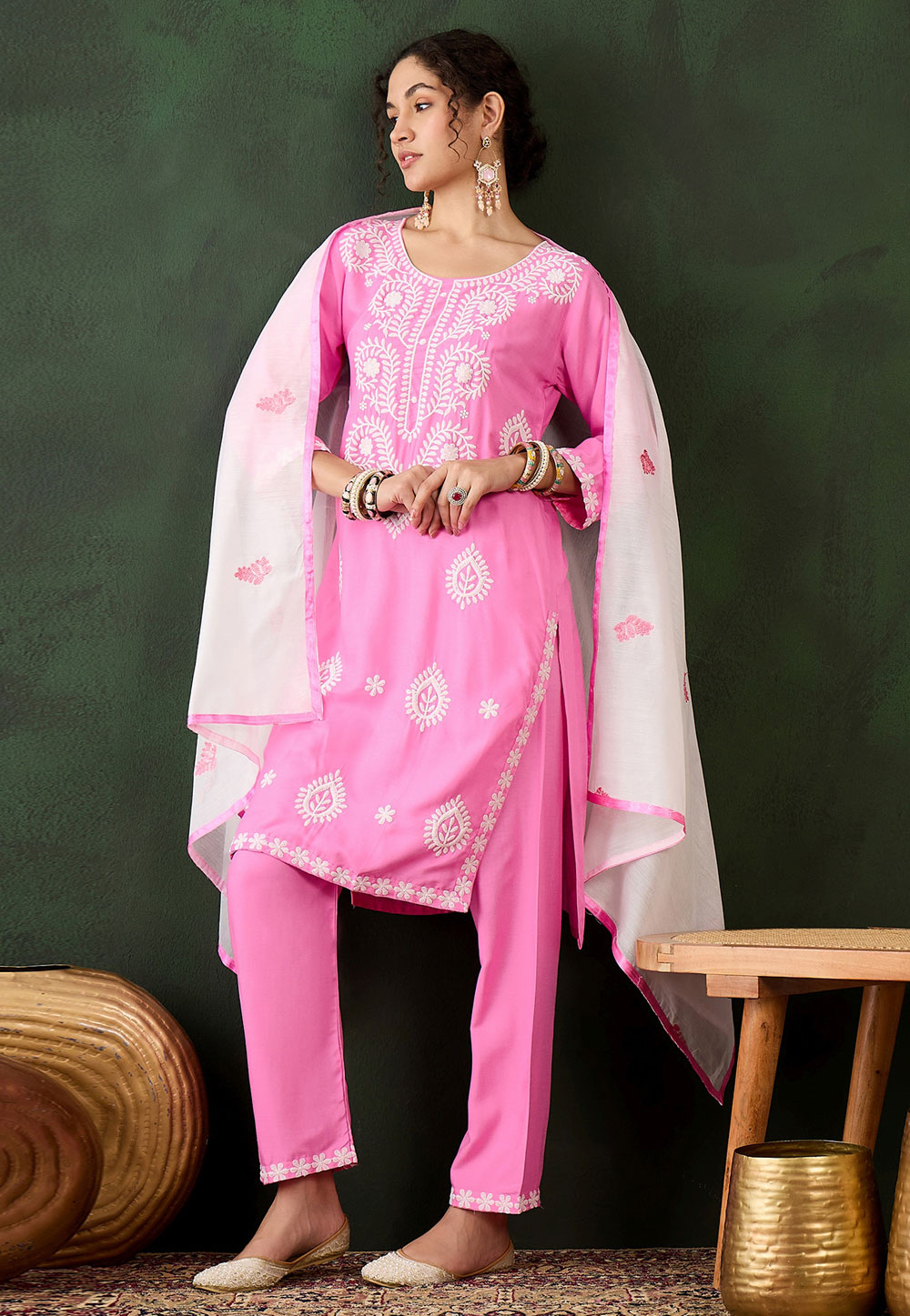 Pink Rayon Readymade Pakistani Suit 310595