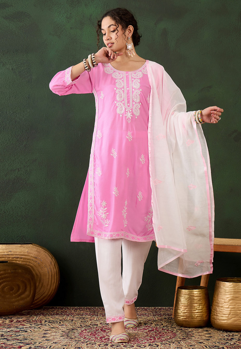 Pink Rayon Readymade Pakistani Suit 310598
