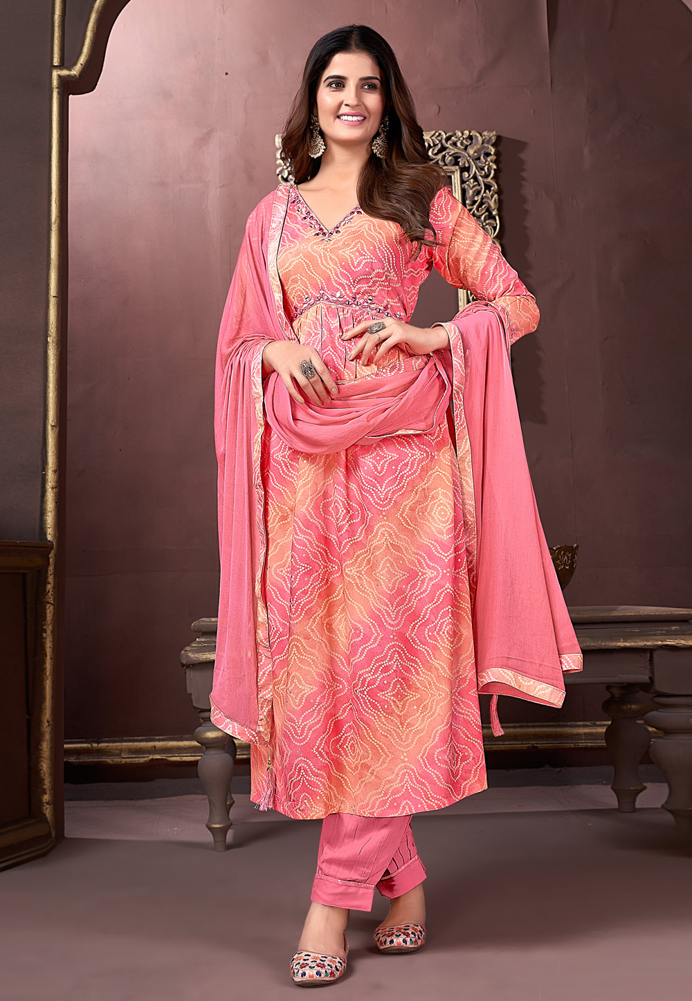 Pink Rayon Readymade Pant Style Suit 284301