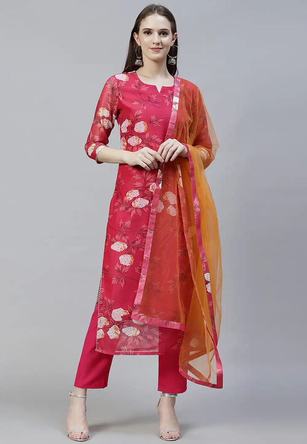 Pink Rayon Readymade Pant Style Suit 288768