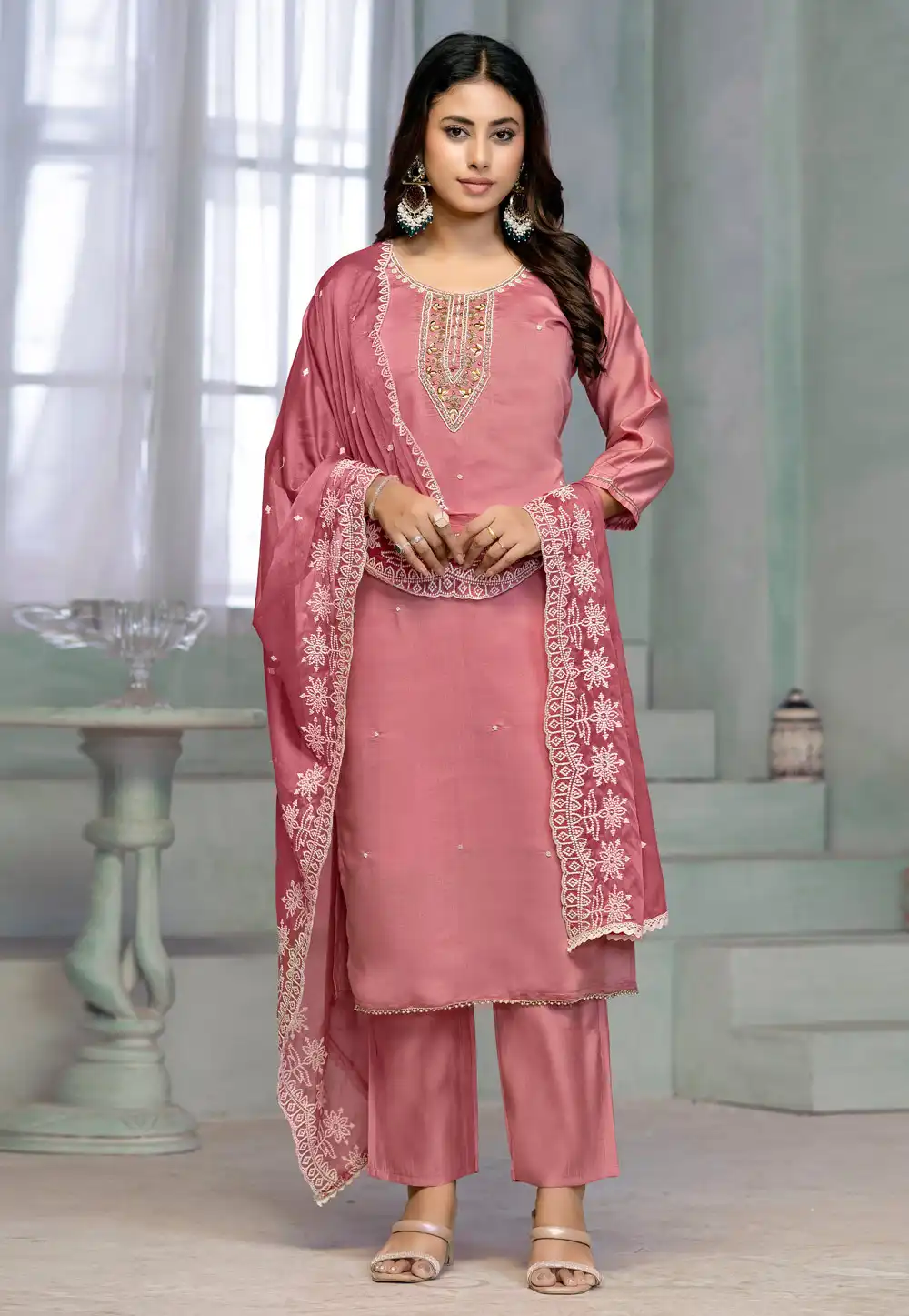 Pink Rayon Readymade Pant Style Suit 290797