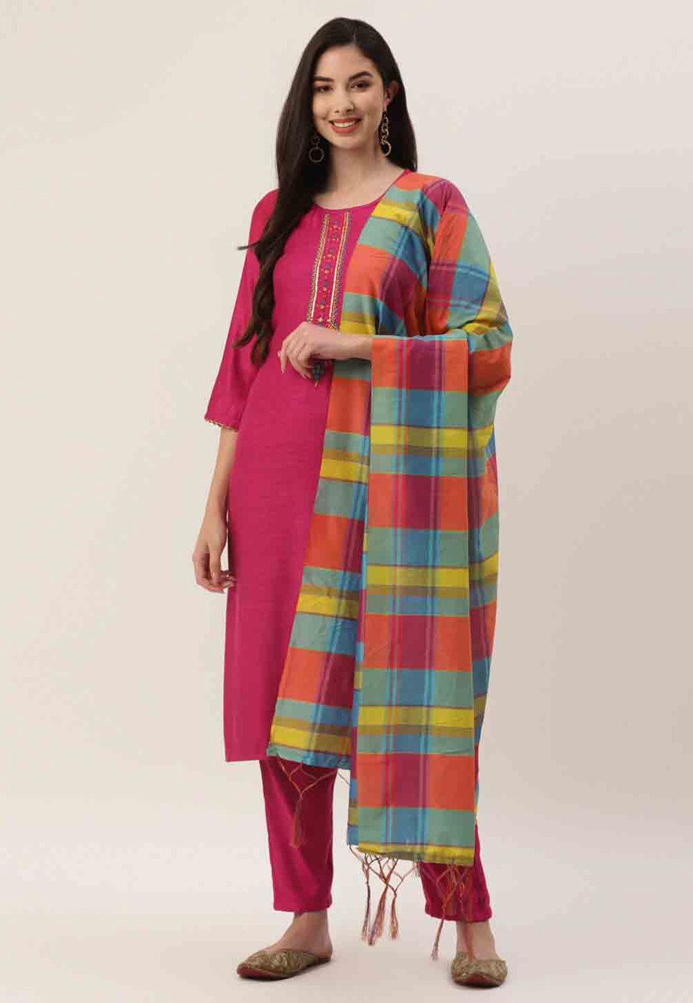 Pink Rayon Readymade Pant Style Suit 280830