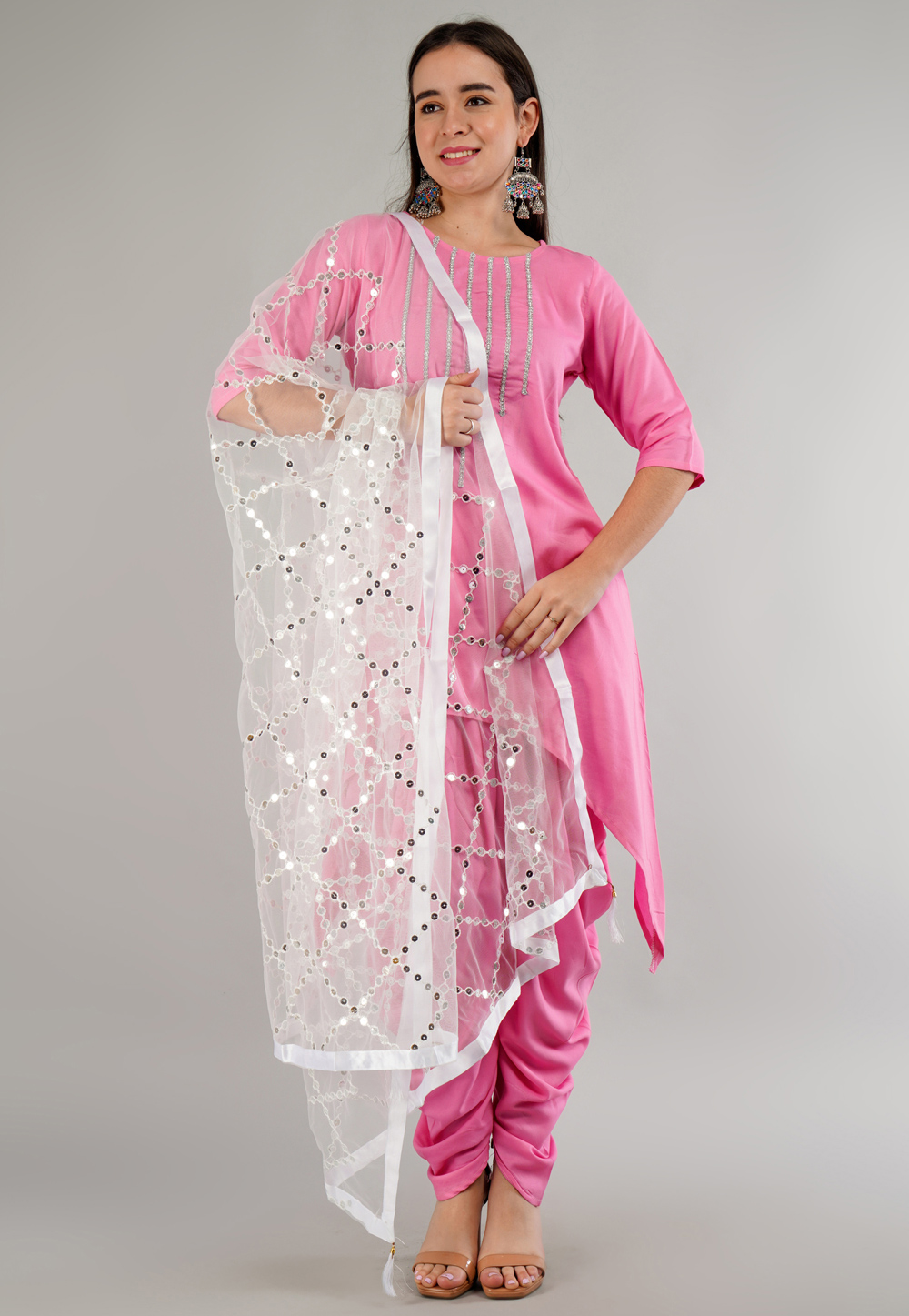 Pink Rayon Readymade Punjabi Suit 282806