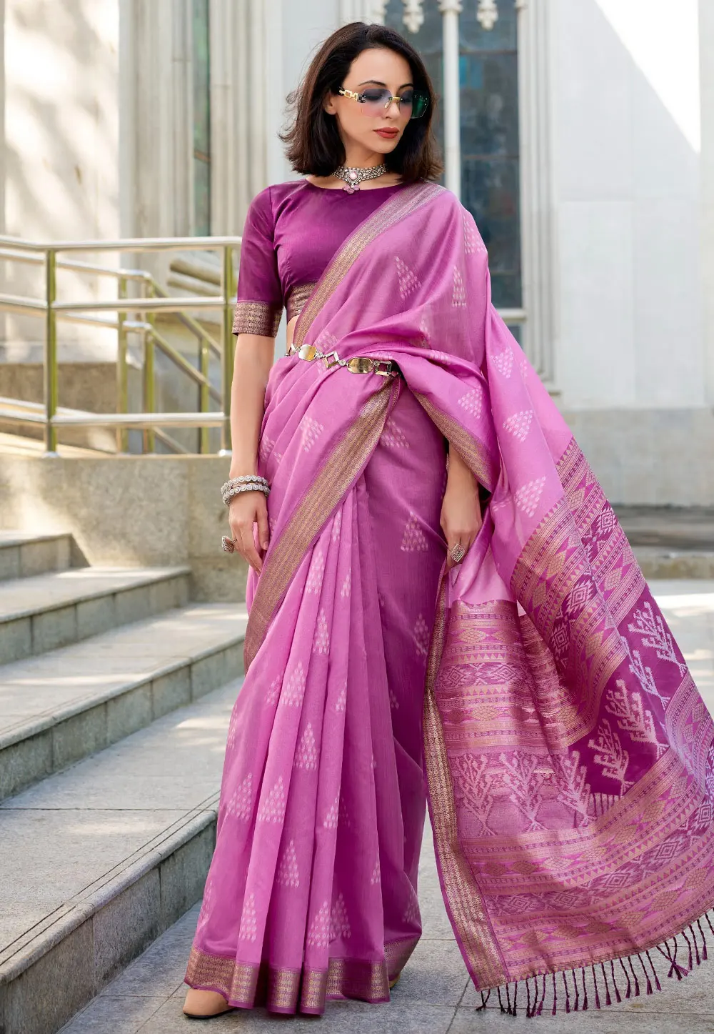 Pink Rayon Saree With Blouse 302683