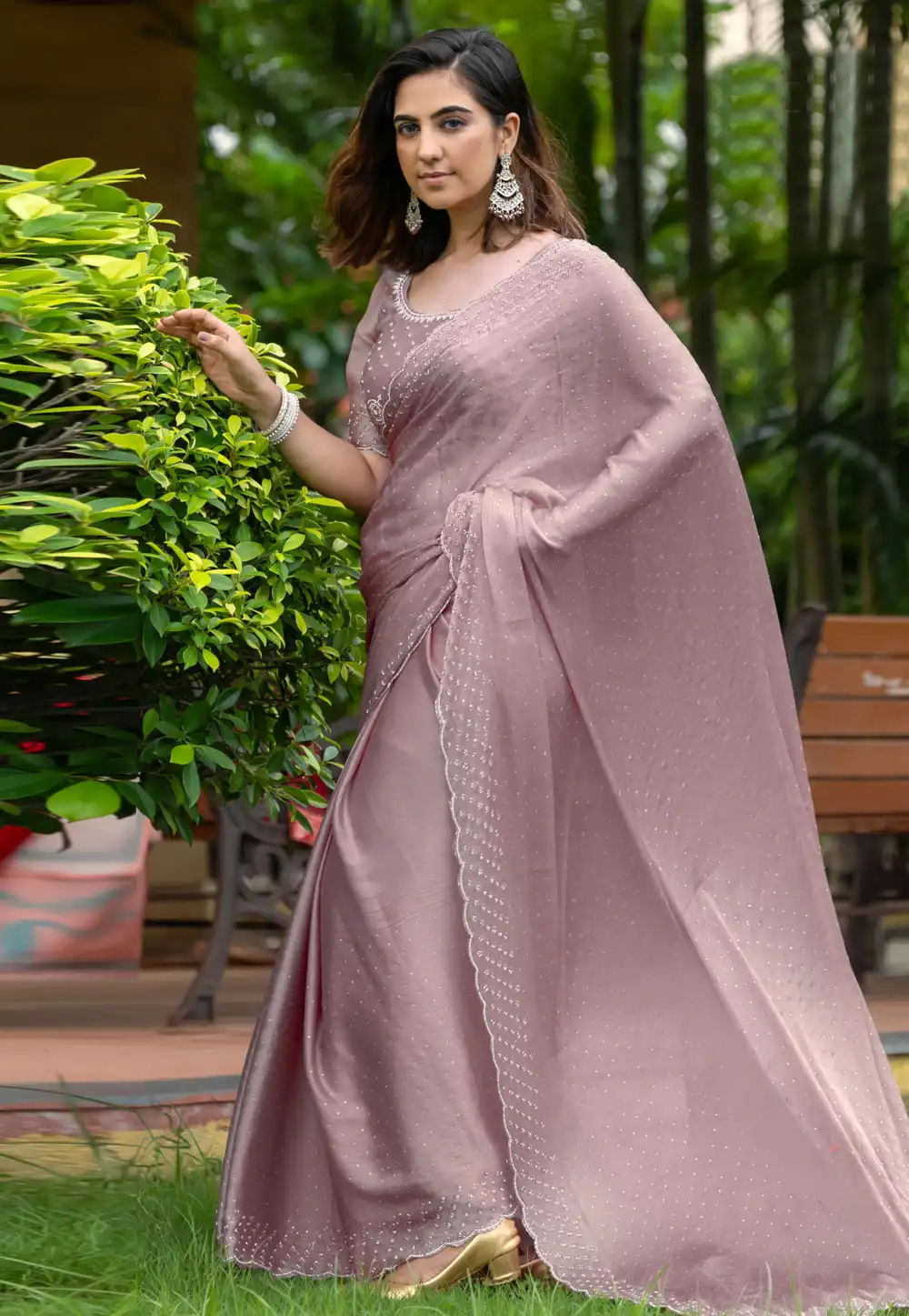 Pink Satin Chiffon Saree With Blouse 292245