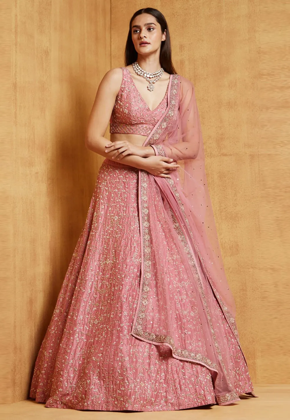 Pink Satin Lehenga Choli 301034