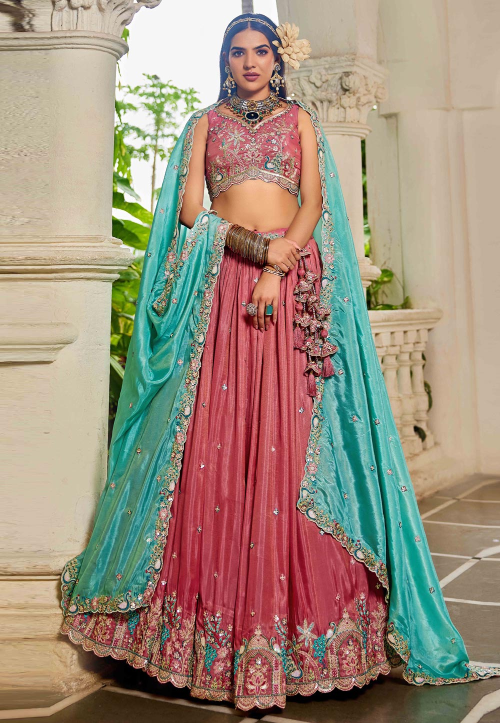 Pink Satin Lehenga Choli 311161