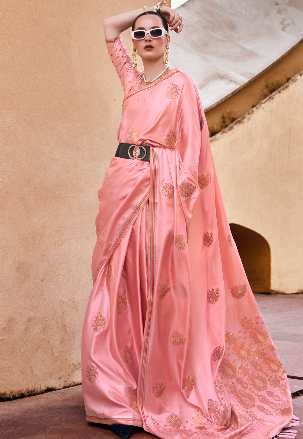 Pink Satin Saree With Blouse 279028
