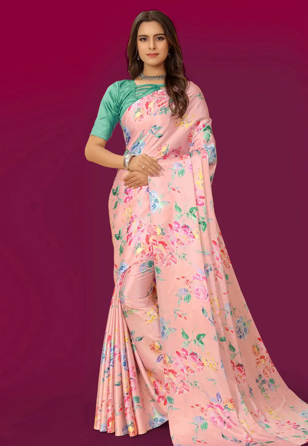 Pink Satin Saree With Blouse 293033