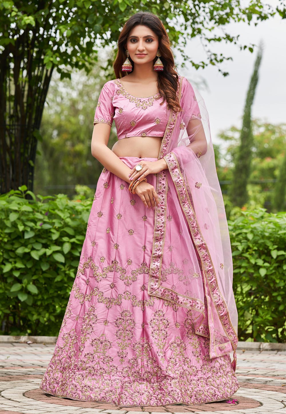 Pink Satin Silk A Line Lehenga Choli 286882