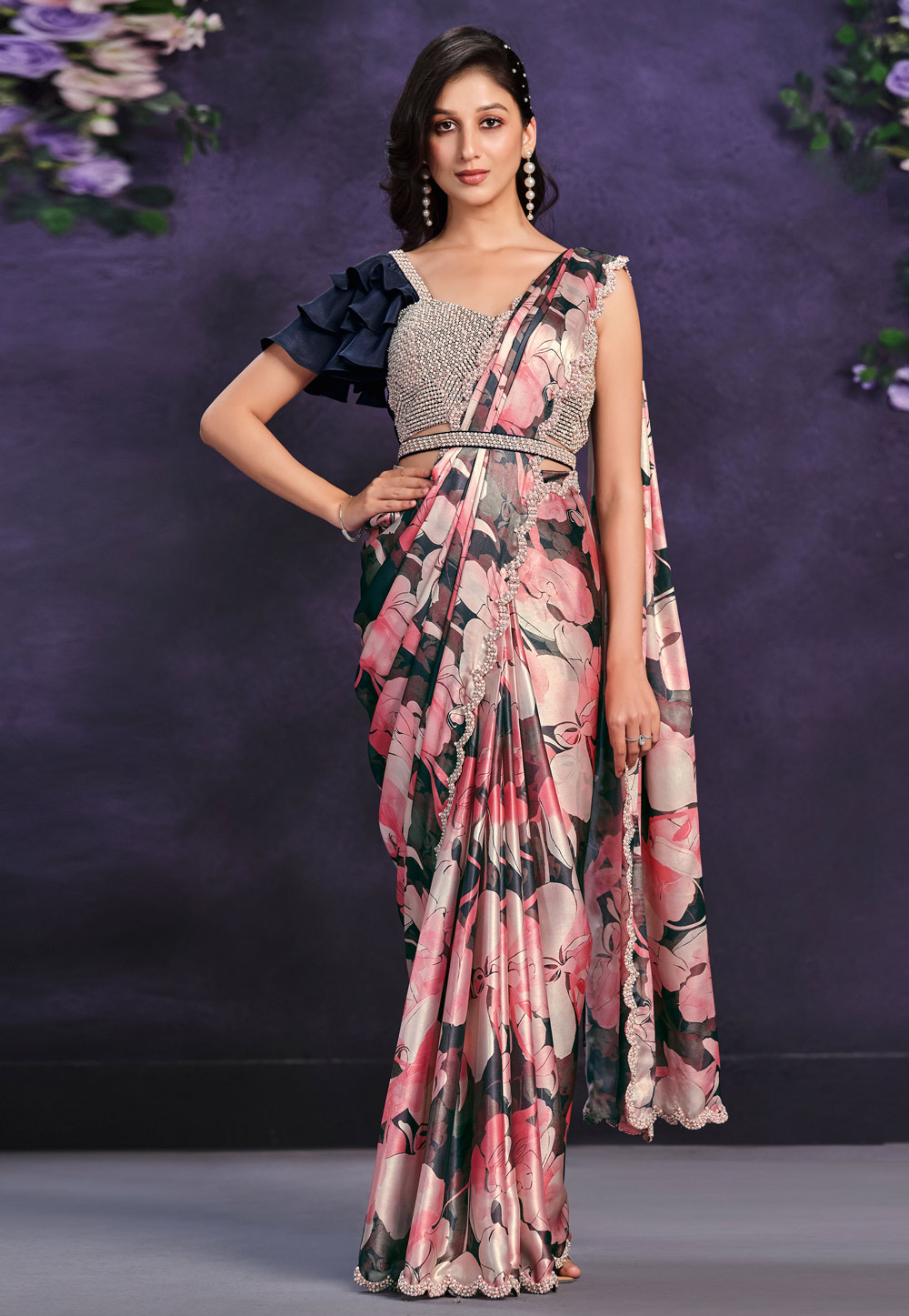 Pink Satin Silk Designer Saree 286620