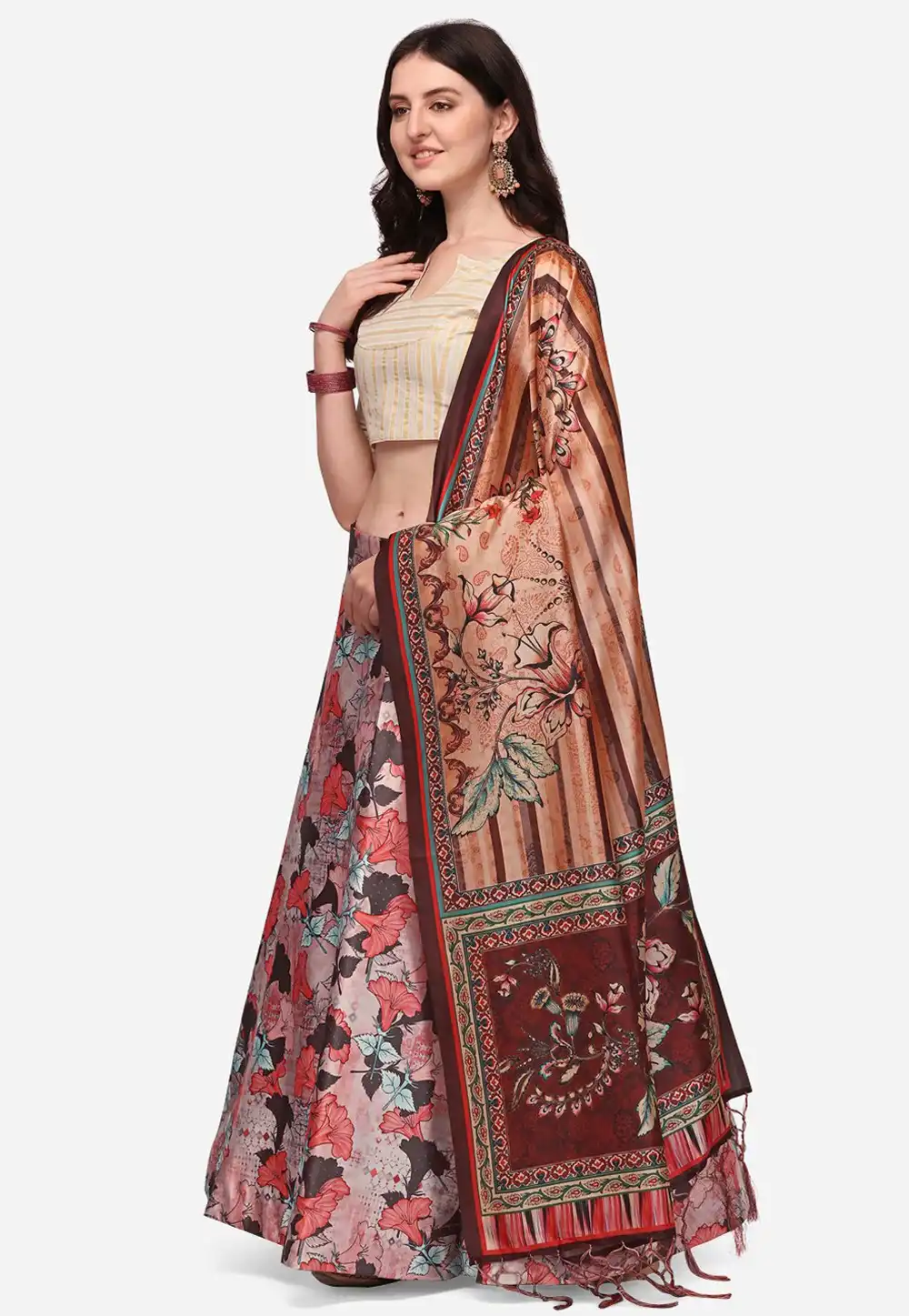 Pink Satin Silk Floral Lehenga choli 290446