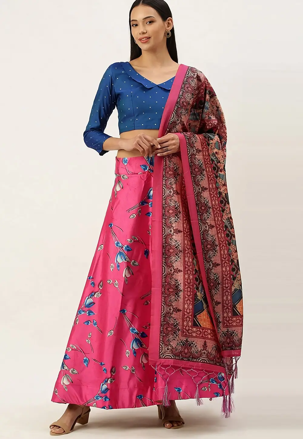 Pink Satin Silk Floral print Lehenga choli 297104