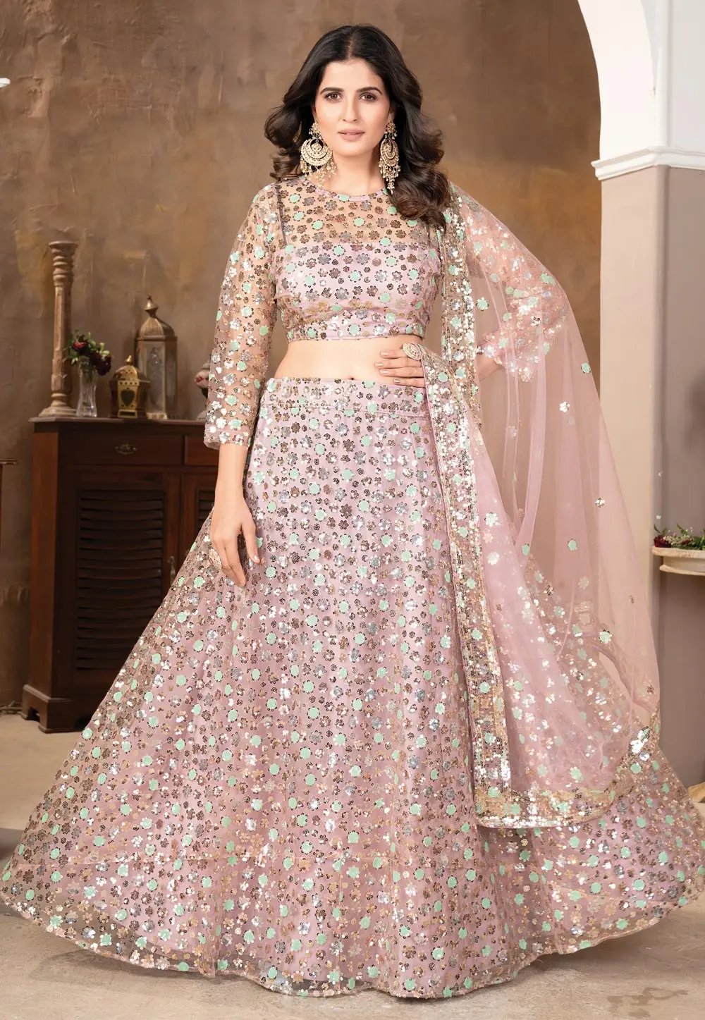 Pink Satin Silk Lehenga Choli 296571