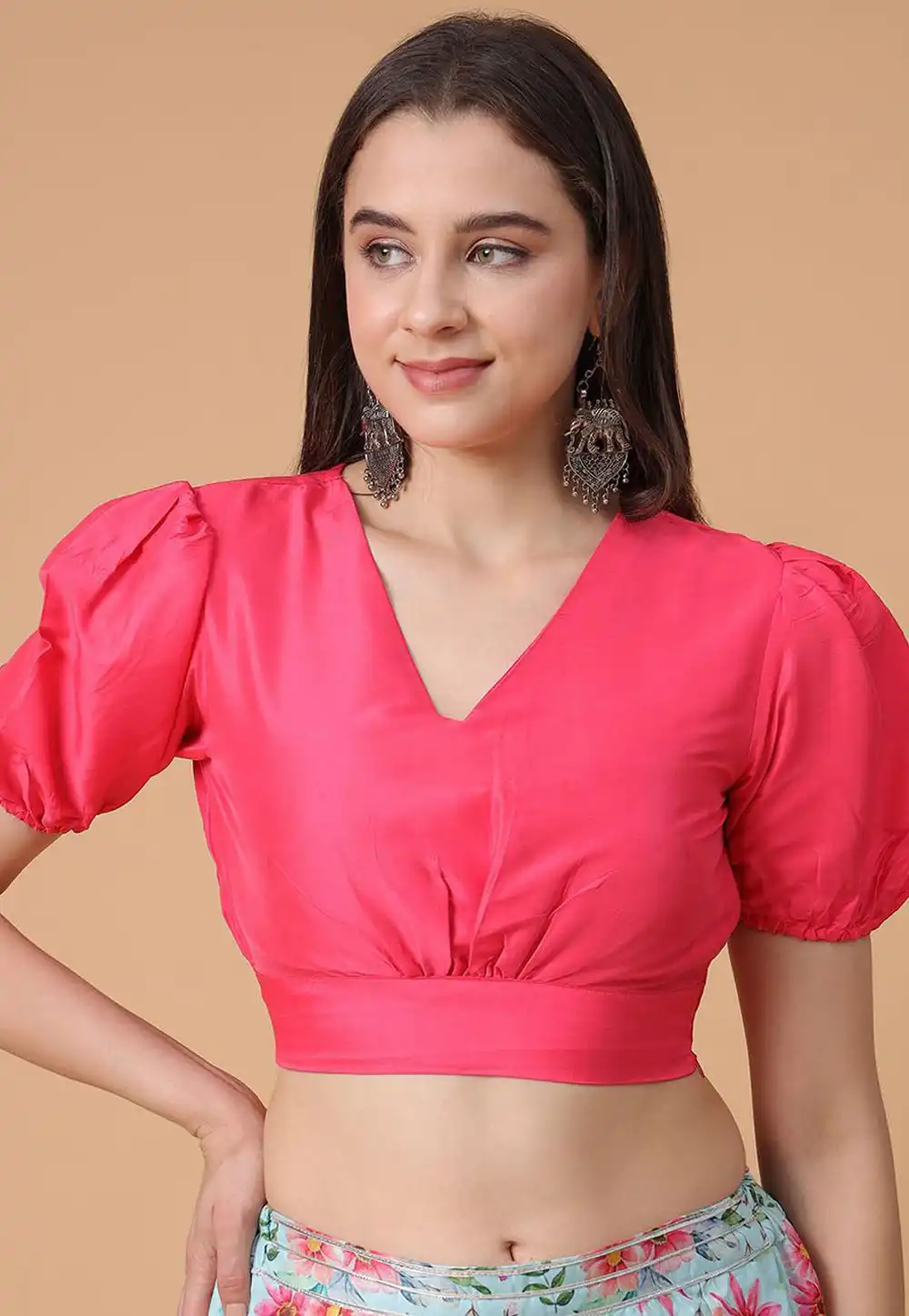 Pink Satin Silk Readymade Blouse 293657