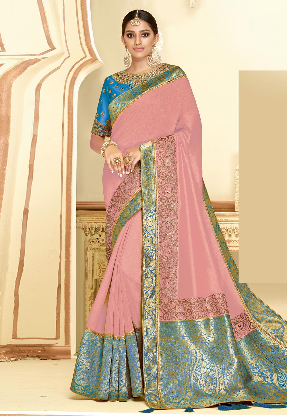 Pink Satin Silk Saree With Blouse 280418