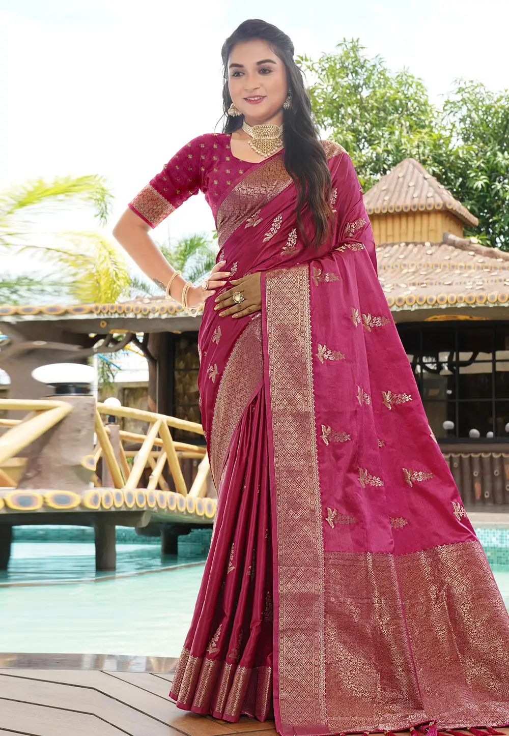 Pink Satin Silk Saree With Blouse 296195