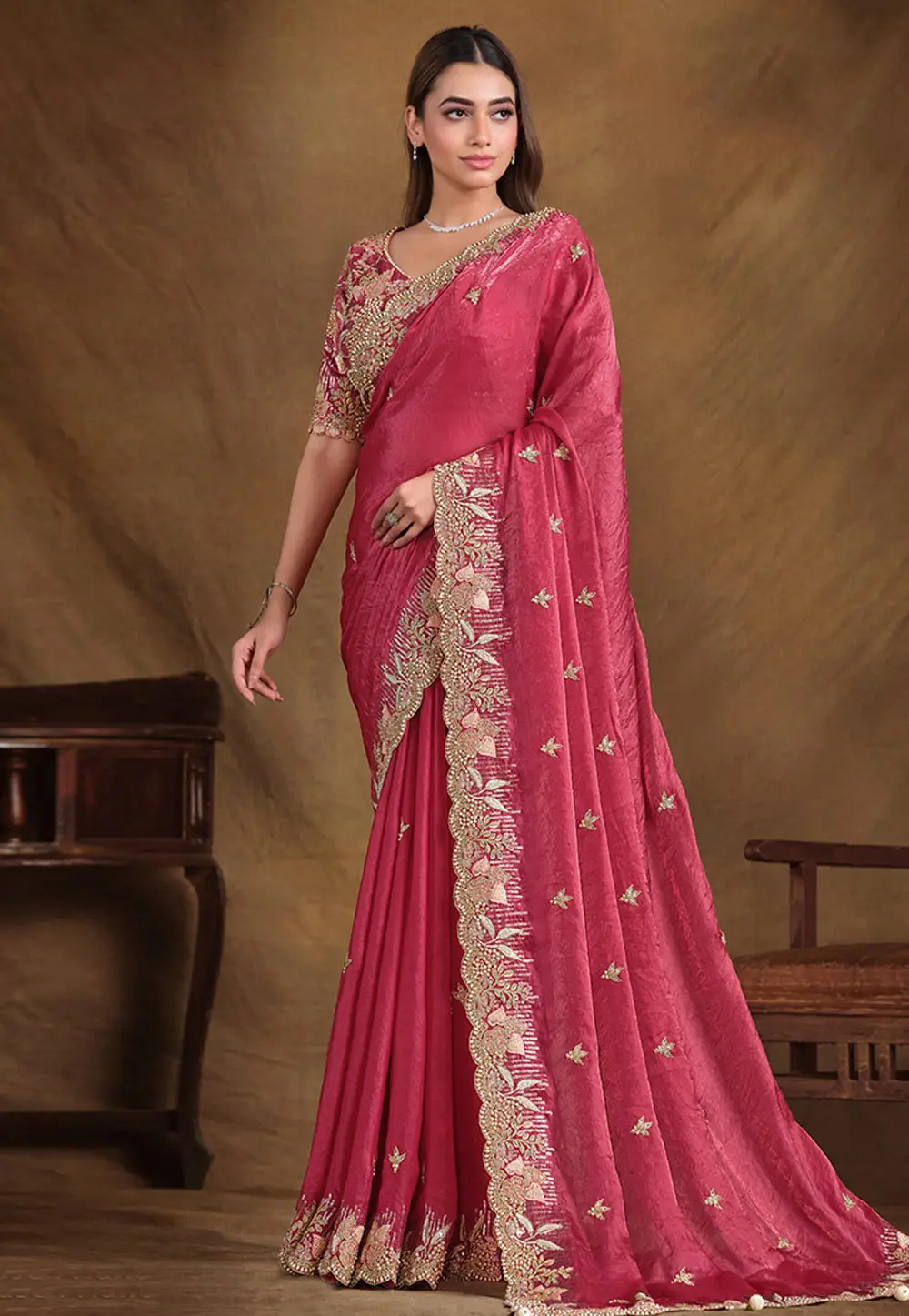 Pink Satin Silk Saree With Blouse 297176