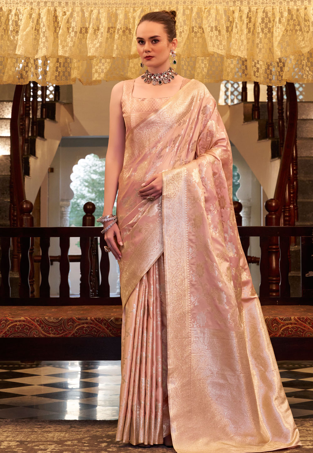 Pink Satin Silk Saree With Blouse 309096